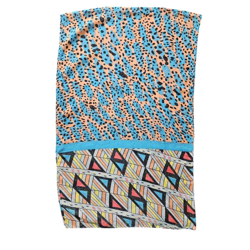 Chatties Womens Scarf Blue Orange Geometric Print Lightweight Wrap